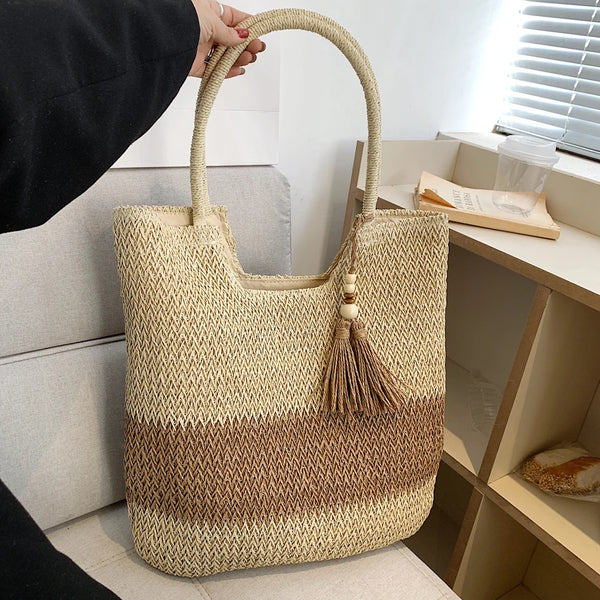 Summer Straw Woven Tote Bags With Tassels Large Shoulder Bag for Women Purses and Handbags Rattan Boho Bag Raffia Beach Bag