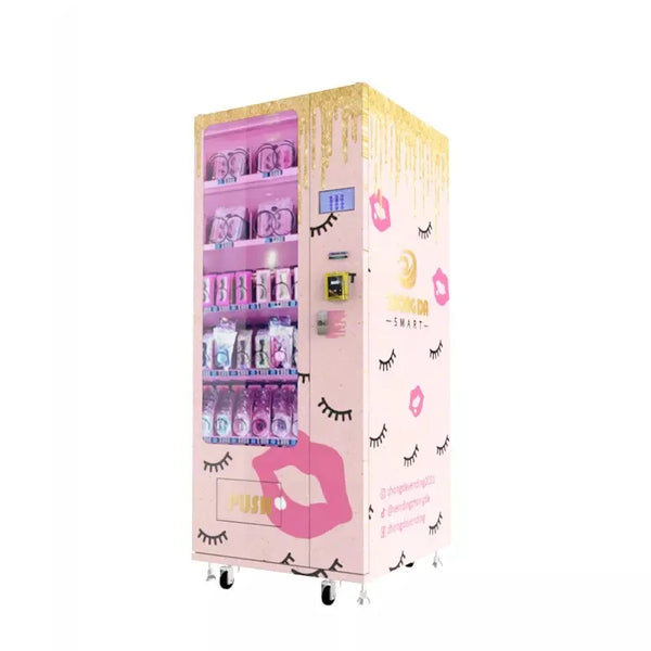 Pink Custom Sticker Small Vending Machine Beauty Hair Eyelash Nail Art Shoe Baby Wipes Cosmetic Lashes Vending Machine Dispenser