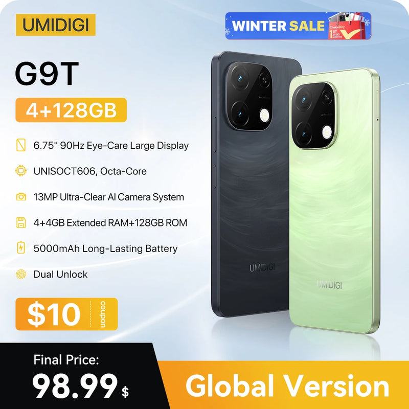 UMIDIGI G9T Android 14 Smartphone UNISOC T606  8-Core 256GB 6.75” Water Drop HD+ Display 13MP Camera 5000mAh Battery Cellphone