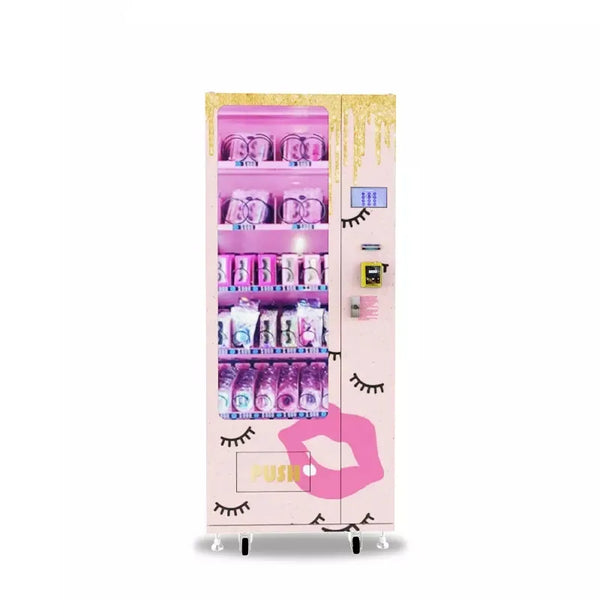 Pink Custom Sticker Small Vending Machine Beauty Hair Eyelash Nail Art Shoe Baby Wipes Cosmetic Lashes Vending Machine Dispenser